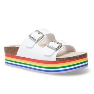 Madden Girl Sandals Women’s 11 Purr Rainbow Platform Slip On New